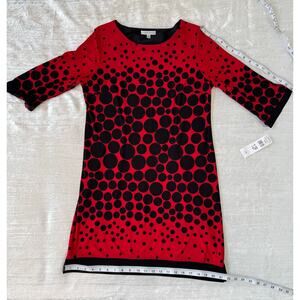 Red Cocktail Party Celebration Dress with Black Polka Dots, Women’s Size 12P